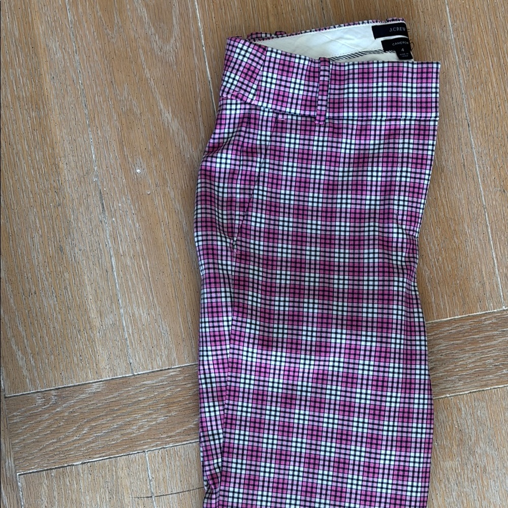 J.Crew Plaid Pants in Pink and White
